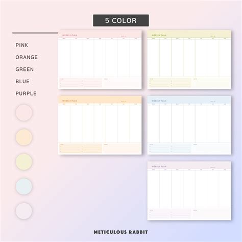 5 Color Weekly Planner Printable A5 Size Weekly Planner Etsy