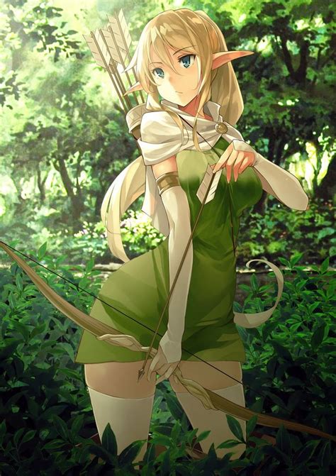 Аниме Девушка эльф с луком anime character design anime art girl anime elf