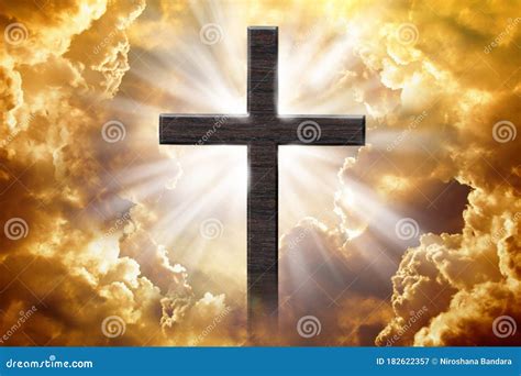 Shining Cross Appears On The Sky Among Clouds Stock Image Image Of
