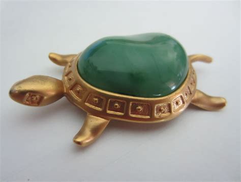 Vintage Large Avon Sweet Turtle Pin Pendant Faux Green Jade Etsy