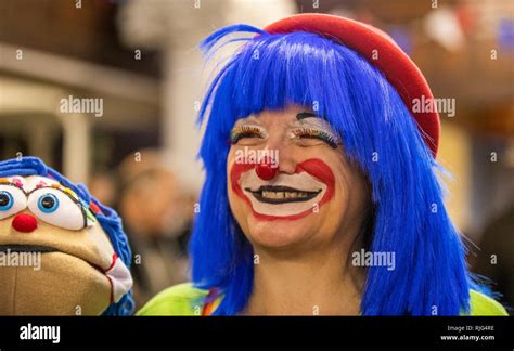 Female Clown With Blue Hair Stock Photo Alamy