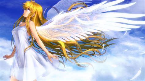 Beautiful Anime Girl Angel Wings White Feathers Wallpaper X Full Hd Resolution