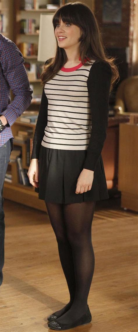 Striped Sweater With Pink Trim On New Girl New Girl Outfits Simple