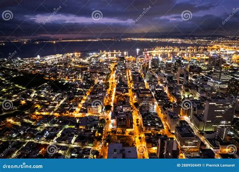 Aerial View Of Cape Town City Centre At Sunset In Western Cape South