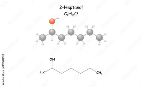 Stylized Molecule Modelstructural Formula Of 2 Heptanol Use As