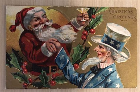 Santa Claus And Uncle Sam Shaking Hands Patriotic Christmas Santa