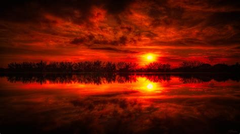 Wallpaper Peaceful Red Sunset Clouds Sky Xfxwallpapers Gambaran
