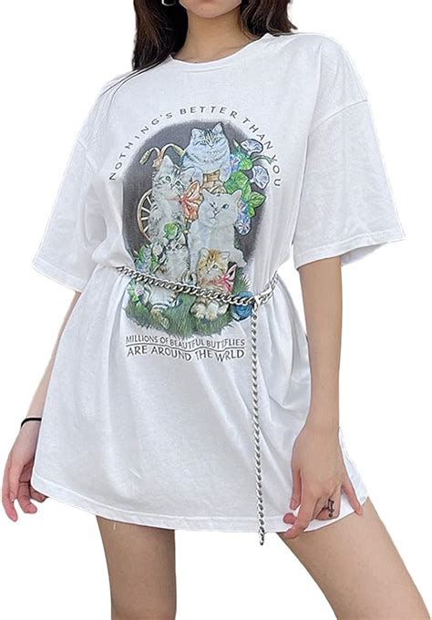 Madger Women Vintage Oversized T Shirts Casual Short Sleeve Tops Y2k Graphic Tee Round Neck Cute
