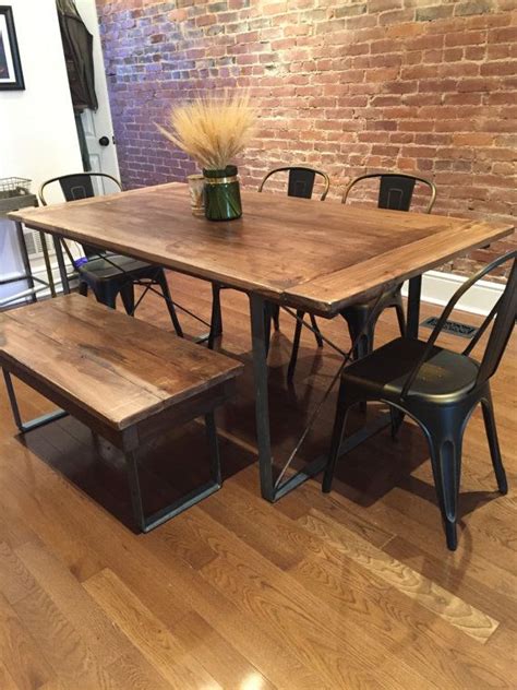 Rustic Industrial Reclaimed Barn Wood Table With Square Metal Legs