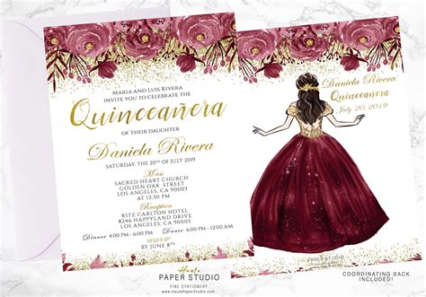 Quinceanera Personalized Floral Spanish Invitation Milestone Invite