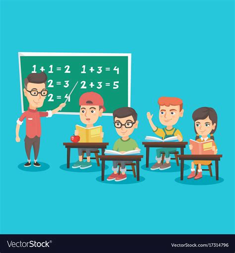Young Teacher Explaining To Children Mathematics Vector Image
