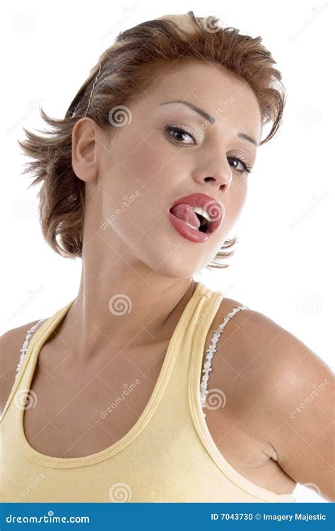 Woman Licking Her Lips Stock Photo Image Of Clothing 7043730