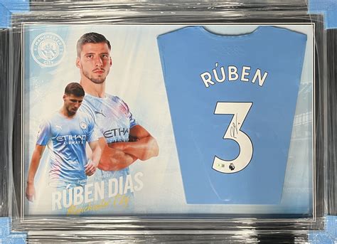 Framed Rúben Dias Signed Manchester City Football Shirt Gold Star
