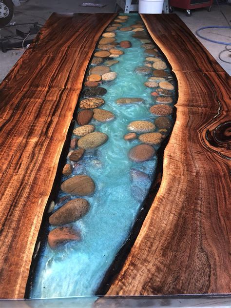 River Table Wirh Walnut And River Stone Live Edge Coffee Etsy Diy