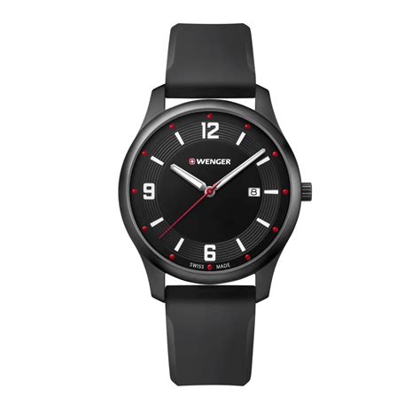 Wenger City Active Black Dial Black Silicone Strap Mens Watch 01.1441.