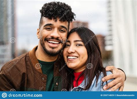 Happy Young Hispanic Latin Couple Having Fun Dating Stock Image Image
