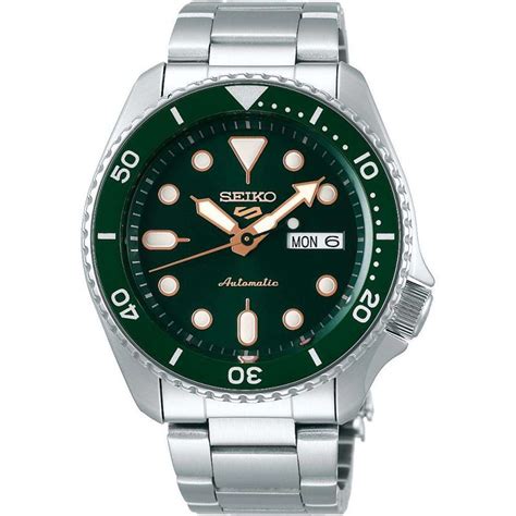 Seiko 5 Sports Green Dial Silver Stainless Steel Bracelet Automatic Men