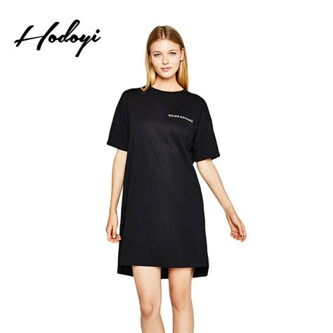 Hodoyi Brand Women Solid Blackwhite Dress Half Sleeve O Neck Letter