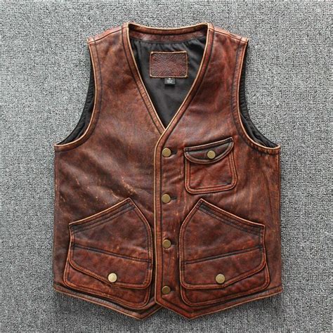 Handmade Mens Real Leather Motorcycle Vest Tan Brown Biker Etsy