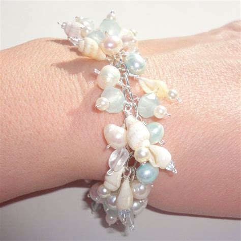 Seafoam Cream Seashell Bracelet Shells Pearls Crystal Etsy