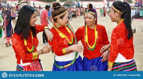 Nepali Girls In Traditional Attire Having Fun. Editorial ...
