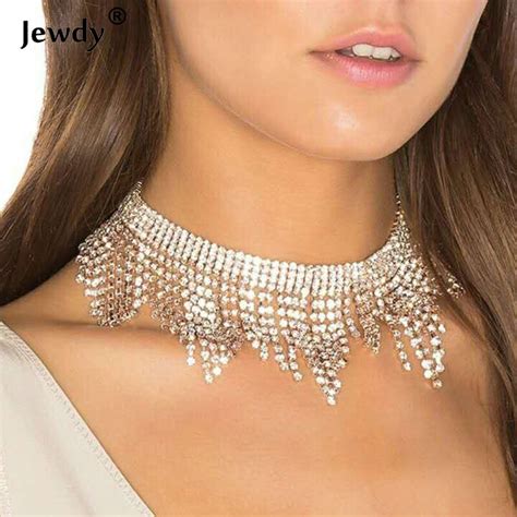 New Luxury Crystal Chokers Necklaces For Women Rhinestone Choker Tassel Statement Necklace 2018