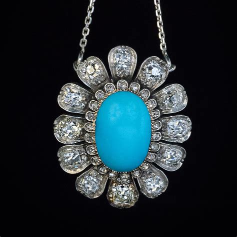 19th Century Antique Turquoise Diamond Necklace Ref 852774 Antique