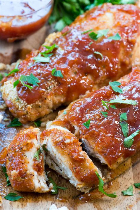 This orange chicken is intense with orange flavor and balanc. Easy Oven Baked BBQ Chicken - Crazy for Crust