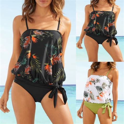 Plus Size Swimwear Women Floral Print Tankini Tummy Control Swimwear