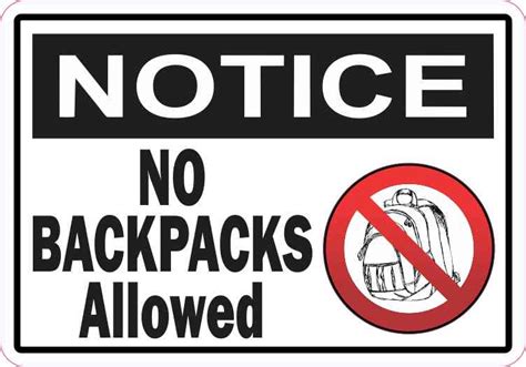 5in X 35in Notice No Backpacks Allowed Sticker