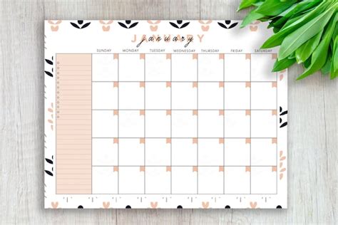 Printable Undated Monthly Calendar 85 X 11 In Etsy