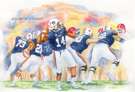 Auburn Football Power Print From A Watercolor Painting By