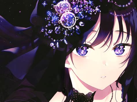 Anime Girl Black Hair Purple Eyes