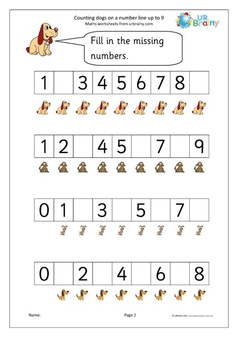 Counting Dogs On A Number Track Number Tracks Maths Worksheets For