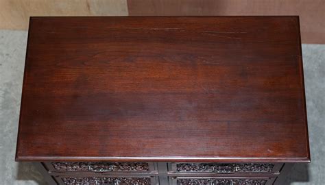 Pair Of Heavily Carved Vintage Indian Hardwood Chests Of Drawers Part
