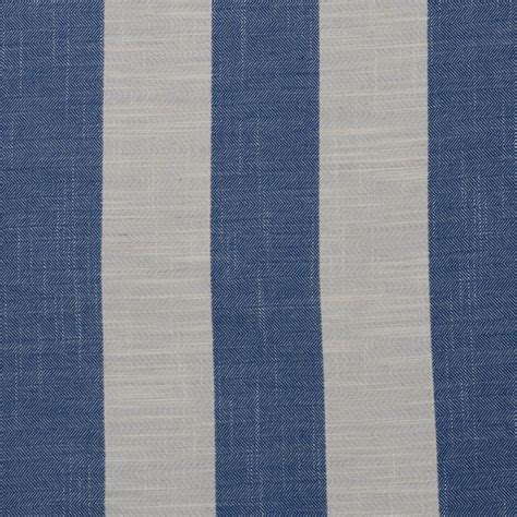 Royal Blue Stripe Linen Upholstery Fabric By The Yard M4300
