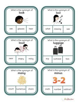 Synonyms Picture and Task Cards (STACK) | Speech therapy posters, Speech therapy worksheets ...