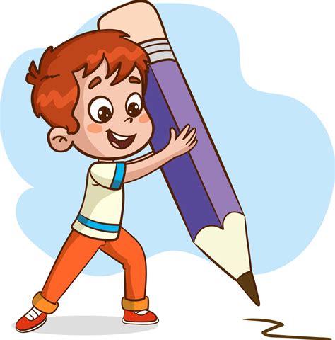 Kids Writing With A Big Pen Cartoon Vector 24644224 Vector Art At Vecteezy