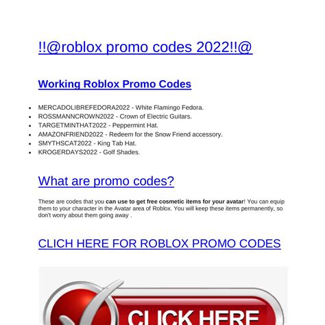 Roblox Promo Codes 2022pdf Docdroid