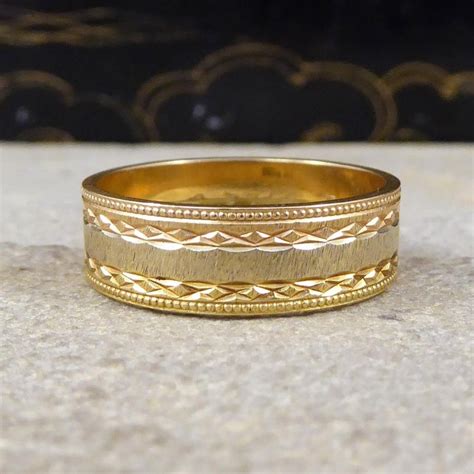 Detailed Wide Tri Color Gold Wedding Band In 18 Carat Gold At 1stdibs