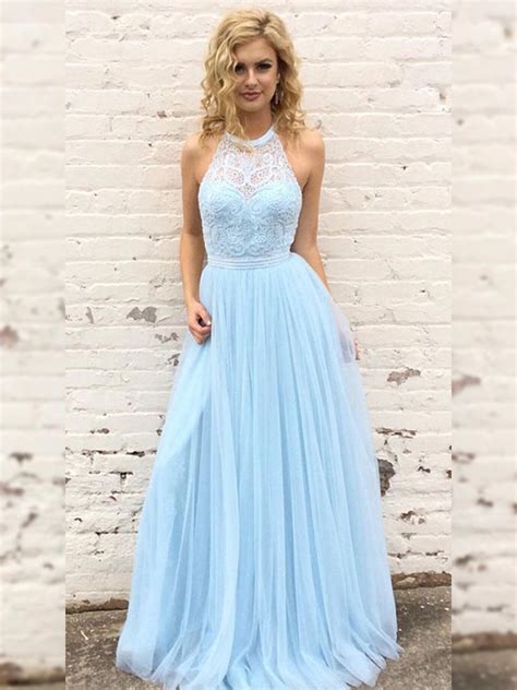 Blue Long Prom Dress Halter Prom Dress Graduation Dress Formal