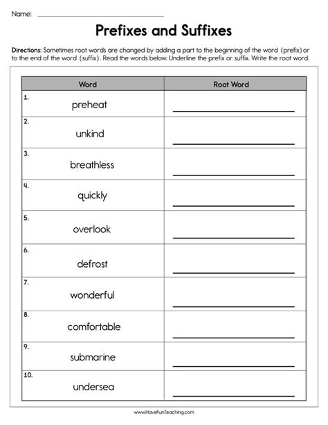 Prefixes Suffixes And Roots Worksheet