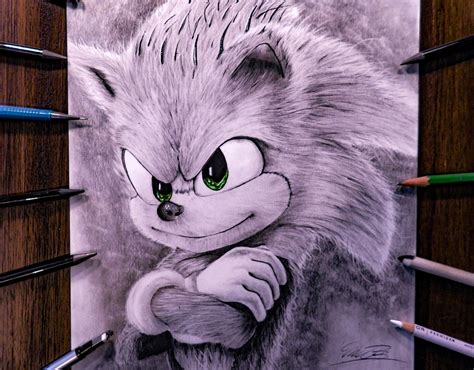 Drawing Of Sonic The Hedgehog In Pencil Etsy