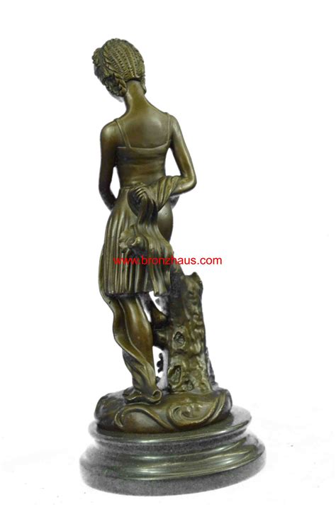 Signed Original Milo Gorgeous Woman Female Bronze Sculpture Next To Tree Statue Bronzhaus