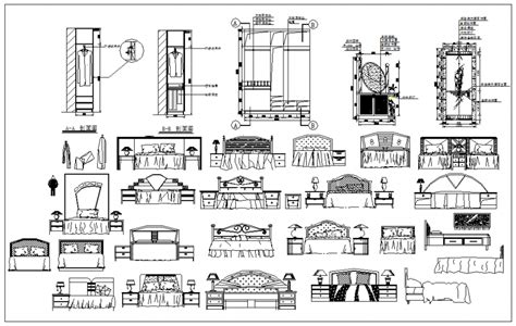Bed And Cabinet Elevations Plan Layout File Cadbull