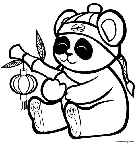 Coloriage Un Panda Mignon Avec Une Lanterne De Bambou Dessin Animaux