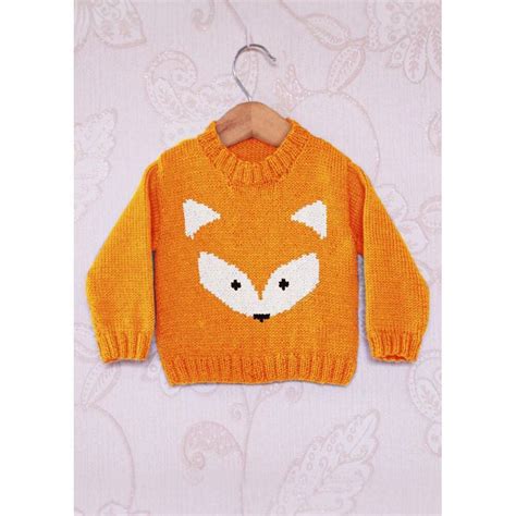 Intarsia Fox Face Chart Childrens Sweater Knitting Pattern By
