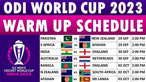 Icc Odi World Cup 2023 Warm Up Schedule Full Fixtures List Match