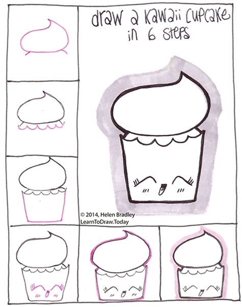 how to draw a kawaii cup cake in 6 steps learn to draw