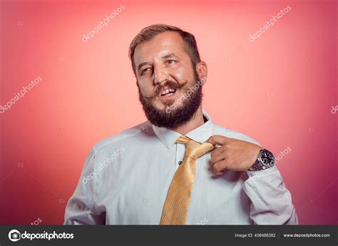 Man Loosing Tie Red Background Businessman Suit Loosening His Tie Stock
